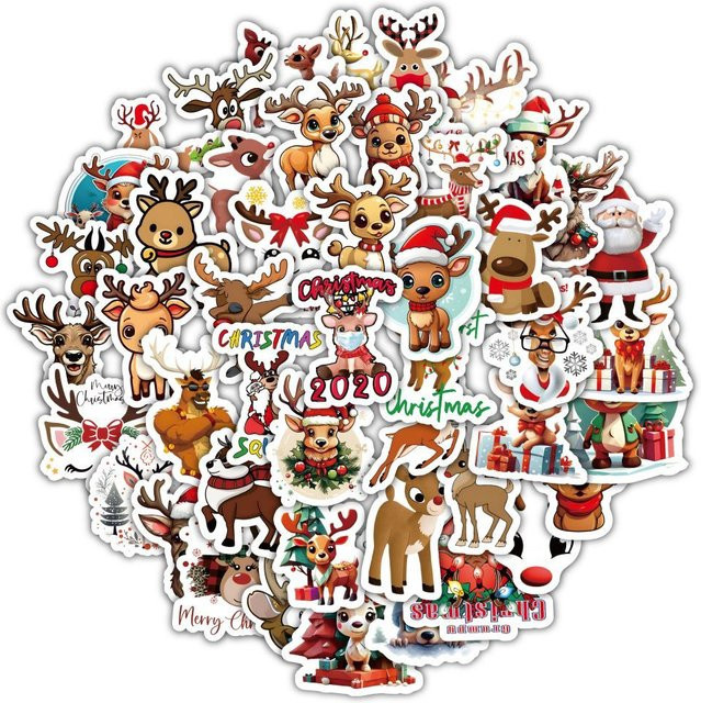 60 Stück Weihnachts-Rentier-Aufkleber von BulingBulingStickers Store in Mehrfarbig - Bild 1