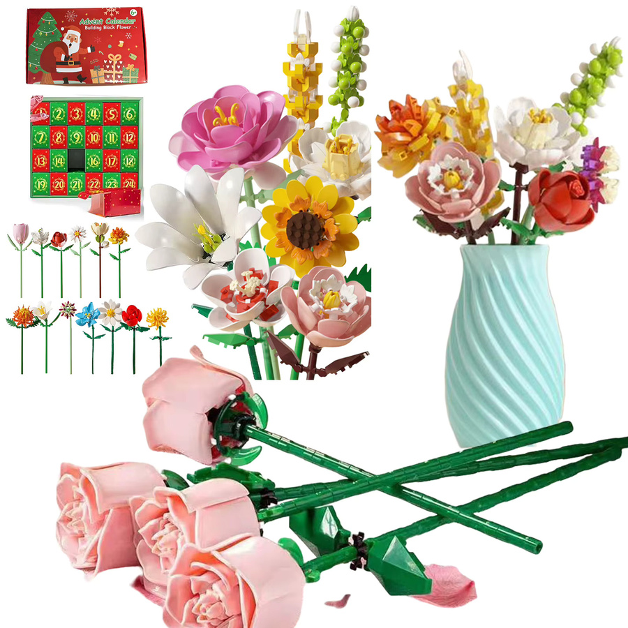 APWIKOGER Adventskalender mit DIY Blumenstrauß aus Bausteinen, Sonnenblumen und Gänseblümchen, Mehrfarbig - Bild 3