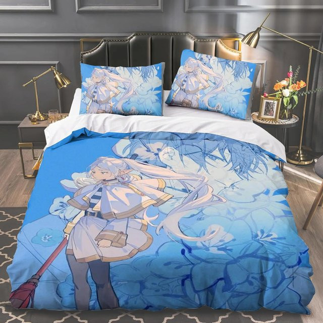 Anime Frieren Bettwäscheset aus Mikrofaser in Blau mit Bettbezug und Kissenbezug, B/H: 70 x 133 cm - Bild 1