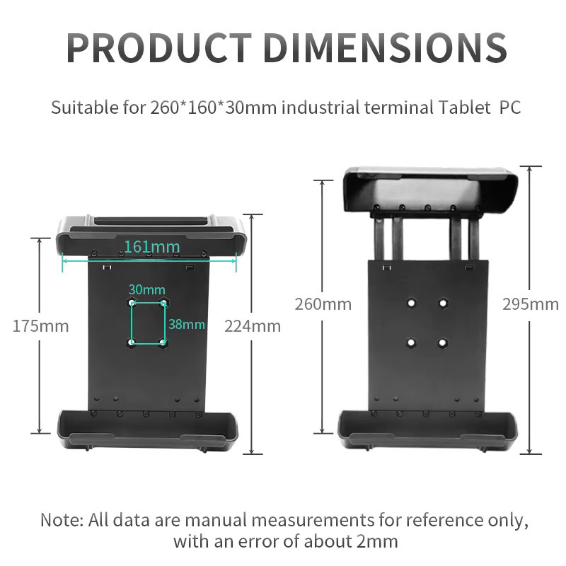 VINmounts Industrielle Tablet-Halterung in Schwarz, verstellbare Hochleistungsklemme für Tablets bis 260 x 161 mm, universeller Ständer mit 30 mm Klemmbreite - Bild 2