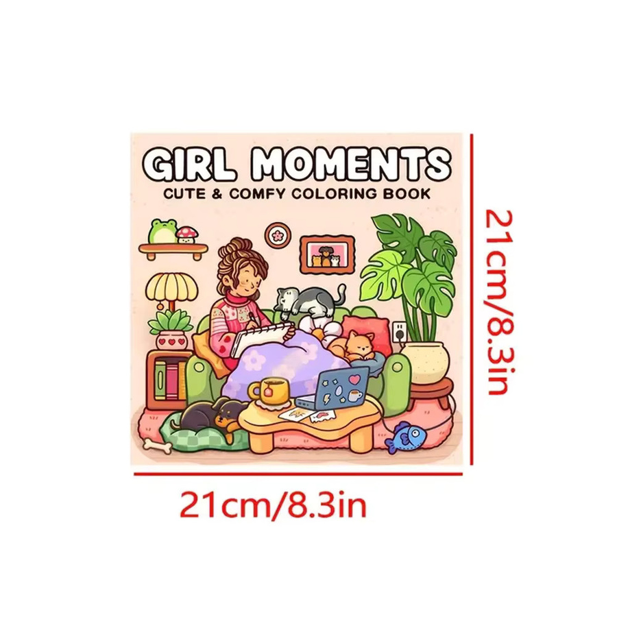 Furealux Girl Moments Malbuch für Erwachsene und Jugendliche mit gemütlichem Räumeenthema, A4, Mehrfarbig - Bild 2