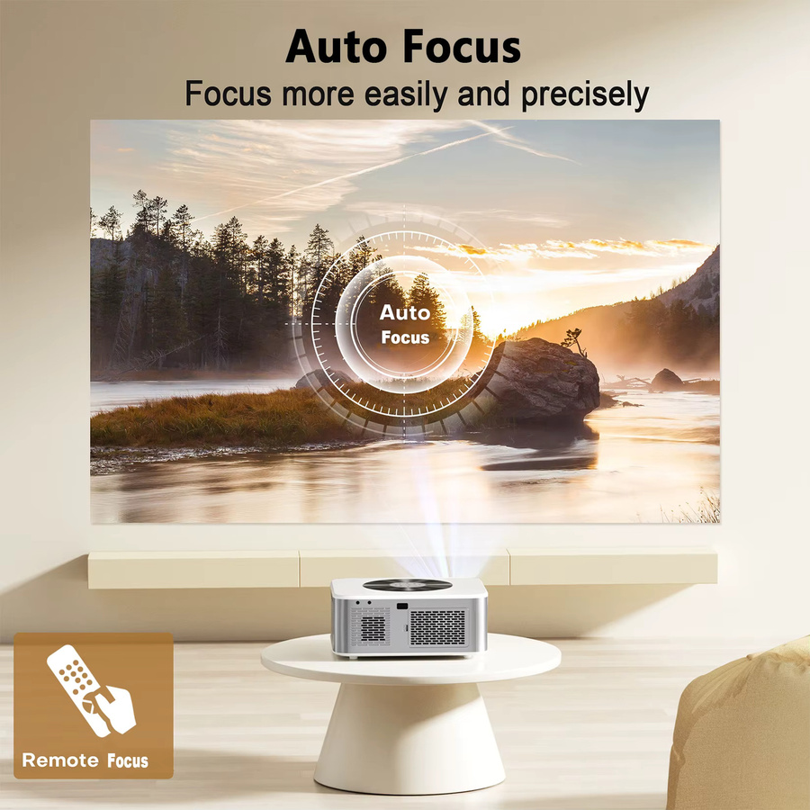 XIWBSY Autofokus-Projektor mit 1000 ANSI Lumen, Android-System, Bluetooth 5.2 und 4K/8K Video- und Audiodekodierung, Tragbares Heimkino in Weiß - Bild 3