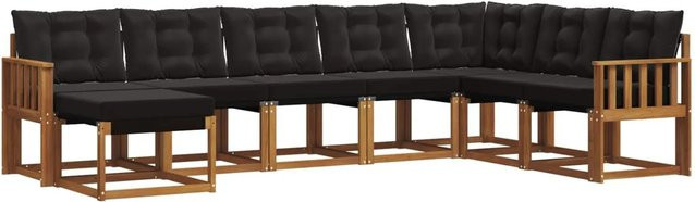 vidaXL Outdoor-Sofagarnitur 8-teilig aus Akazienholz und Textilene in Natur und Schwarz - Bild 1