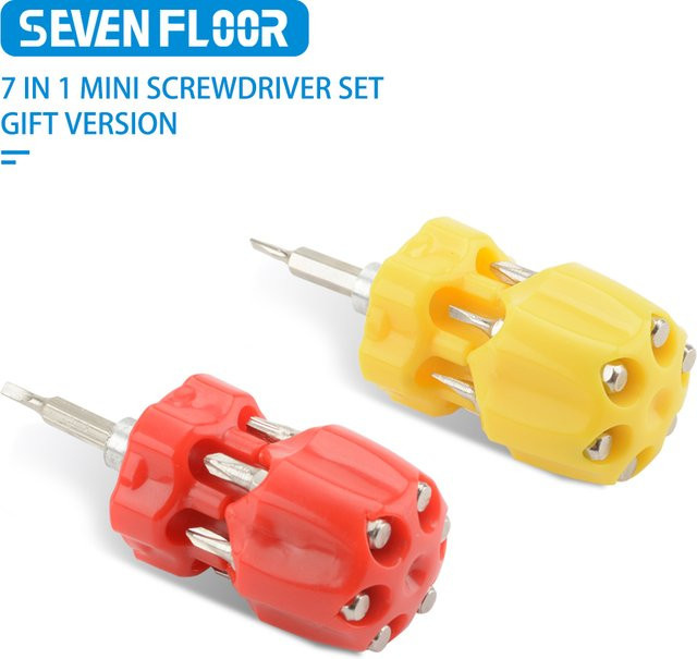 7-in-1 Mini-Schraubendreher-Set mit Cross, Flat und Torx Bits in Gelb für Reparaturen - Bild 1