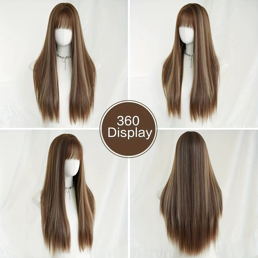 7JHH WIGS Perücke, lang, gerade, braun, Highlight-Blonde, synthetisch, Damen - Bild 3