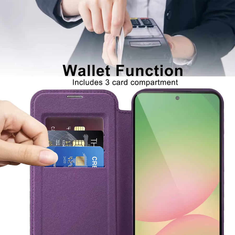 Leder-Handtasche mit kabelloser Ladefunktion und Kartensteckplätzen für Samsung Galaxy A05 A05S A06 A07 A15 A16 A17 A26 A35 A36 A55 A56 in Pink - Bild 3