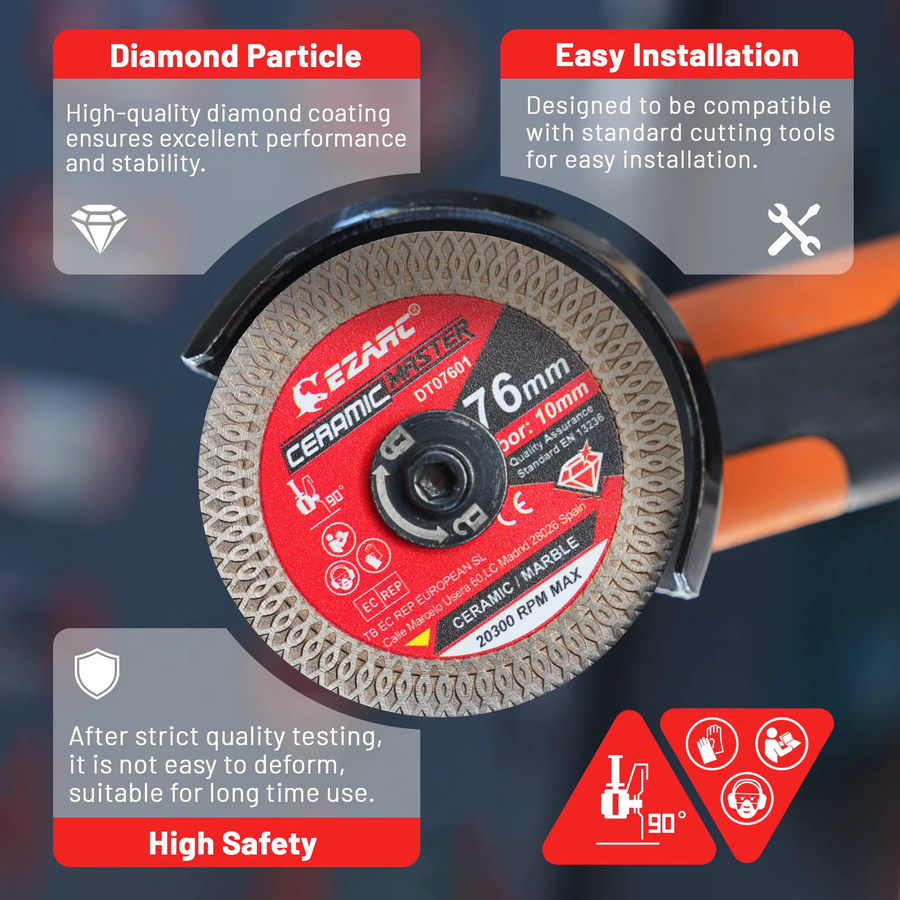 EZARC 2er-Set Diamant-Trennscheiben 76 mm für Kreissägen zum Schneiden von Porzellan, Granit, Marmor, Fliesen und Keramik in Silber - Bild 6
