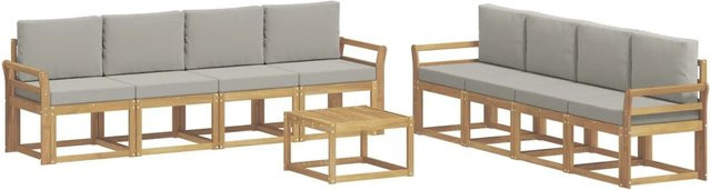vidaXL Outdoor-Sofagarnitur 9-teilig aus Akazienholz in Weiß, Grau und Braun mit Sitzkissen und Rückenpolstern, B/T/H: 59 x 59 x 37 cm - Bild 1