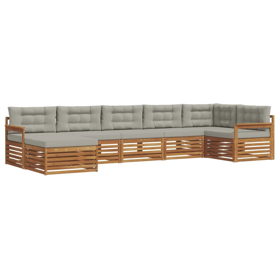 vidaXL Sofagarnitur 7-teilig aus Massivholz Akazie in Natur und Hellgrau mit L-Form und Latten-Design - Bild 2