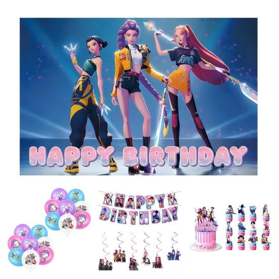Pwichdn K-POP Geburtstagsdeko-Set mit Themenbanner, Luftballons und Schildern in Mehrfarbig für Musik- und Tanzpartys - Bild 1