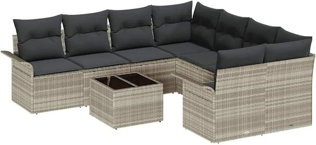 vidaXL Gartensofa-Set aus Poly-Rattan und Metall in Grau mit Polstern und Couchtisch - Bild 1