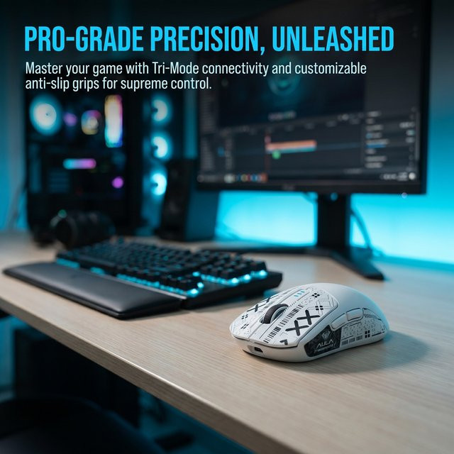 AULA SC580 Pro Gaming-Maus mit Ladestation, kabellose Bluetooth-Maus mit 10000 DPI PAW3311 Sensor, Weiß - Bild 1