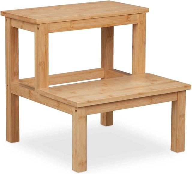 Relaxdays Tritthocker Bambus Natur Zweistufig, Farbe: Braun, B/T/H: 40 x 40 x 40,5 cm - Bild 1