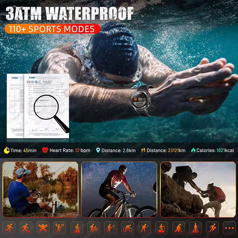 GUHUAVMI Militärische GPS-Smartwatch mit 1,43 Zoll Display, 3ATM Wasserdicht, Kompass, NFC und HD-Anruffunktion in Schwarz - Bild 3