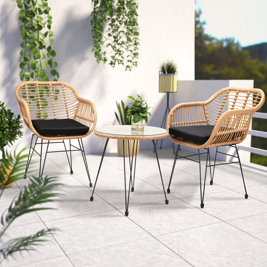 Casaria Polyrattan Garten-Sitzgruppe Bali 3-tlg in Natur/Schwarz und Beige - Bild 2