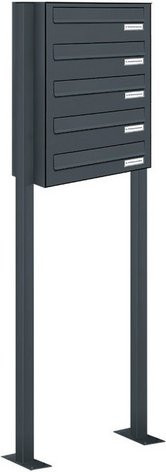 AL Briefkasten für 5 Parteien mit Zaundurchwurf, grau, B/H/T: 46,5 x 150 x 27,5 cm - Bild 1