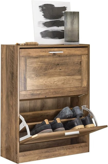 SoBuy Schuhschrank FSR137-F Schuhkipper in Braun im Vintage-Design mit 2 Klappen, B/T/H: 60 x 23 x 79 cm - Bild 1