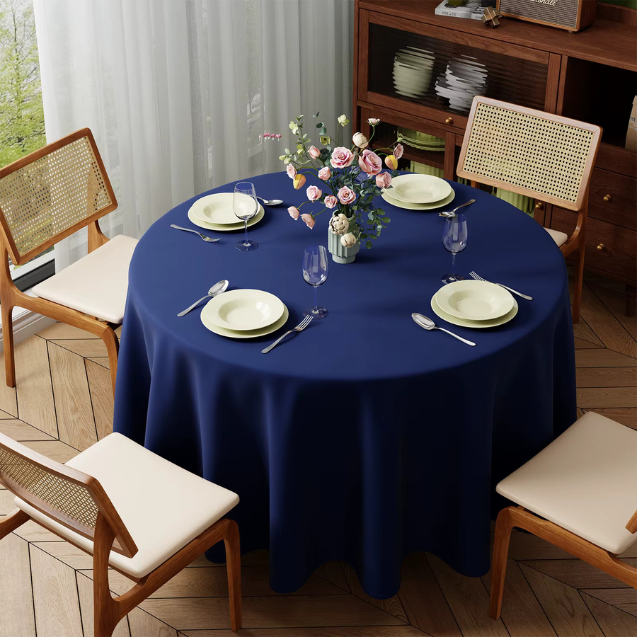 Hptmus Runde Tischdecke in Beige oder Blau, Modernes Design für Hochzeit und Party, Durchmesser: 127 cm - Bild 4