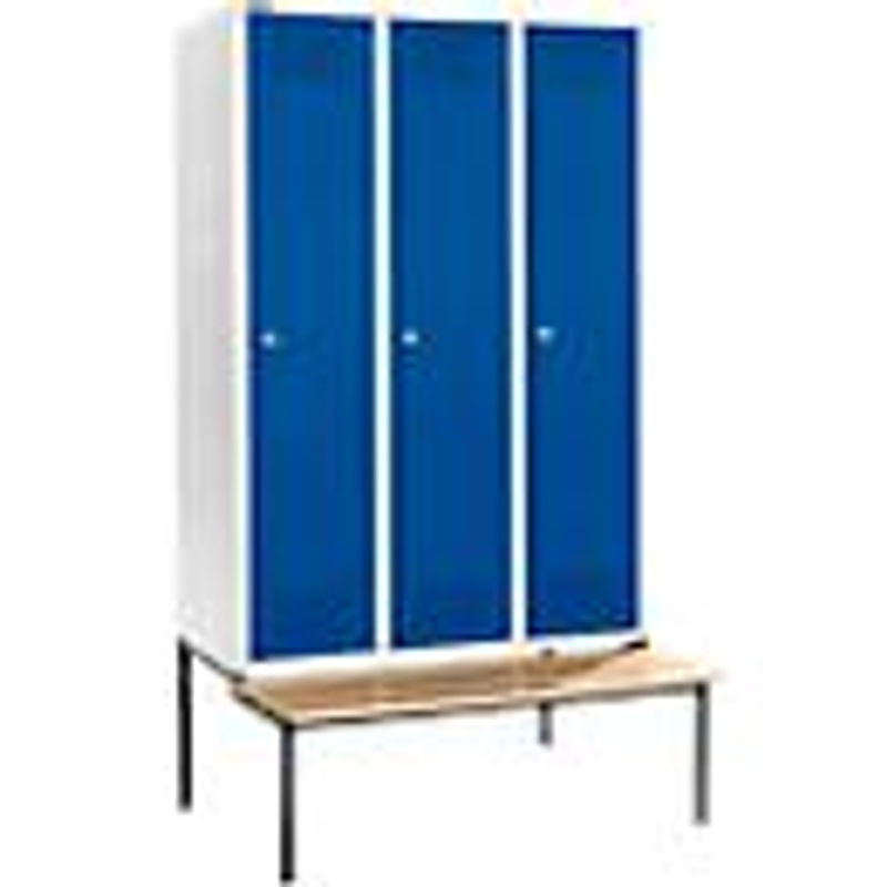 Schäfer Shop Genius Kleiderspind mit Sitzbank, 3 Abteile, Zylinderschloss, lichtgrau/enzianblau, Abteilbreite: 40 cm - Bild 2