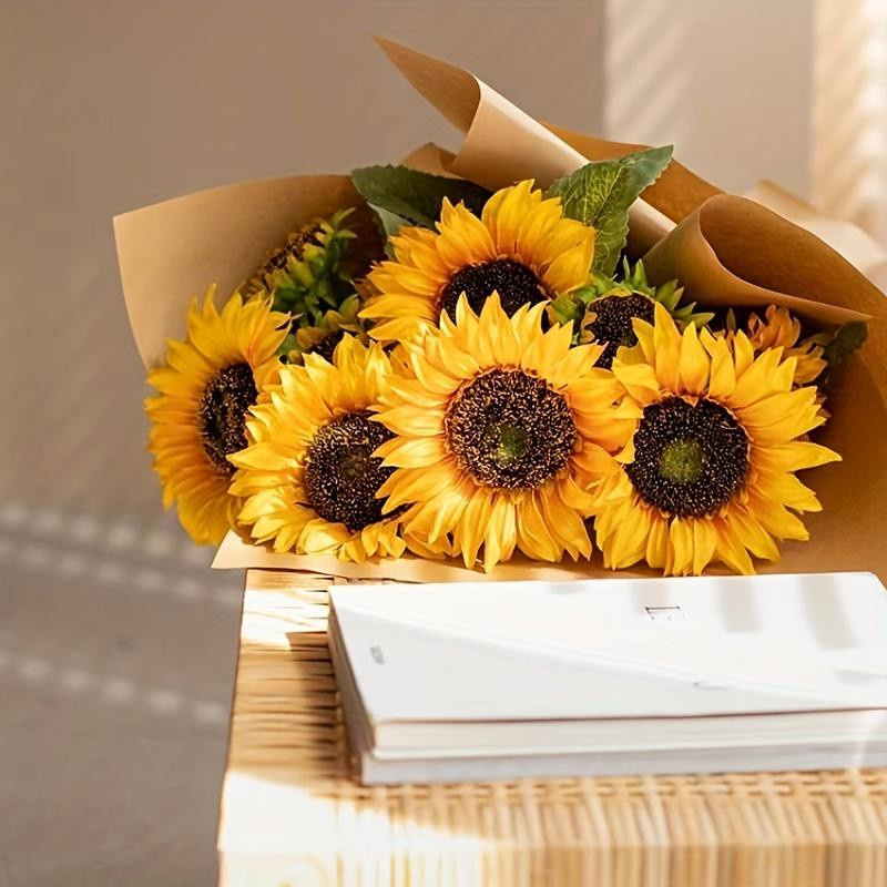 5er Set künstliche Sonnenblumen von CHENAO in Gelb zur Dekoration für Garten, Hochzeit und Zuhause - Bild 2