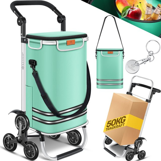 KESSER Einkaufstrolley Treppensteiger 3in1 mit Kühlfach und Einkaufschip, klappbarer Einkaufswagen in Turquoise, 56L Kapazität, belastbar bis 50kg - Bild 1