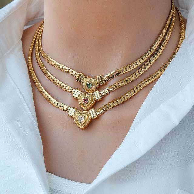 MECYLIFE Halskette Edelstahl, Gold, Zirkonia, Herz - Bild 1