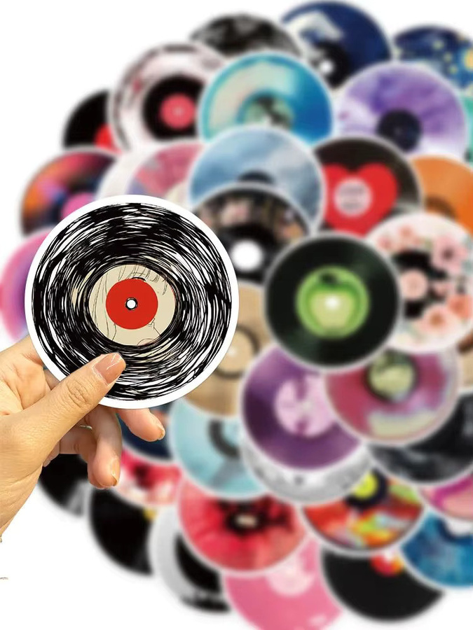50 Stück MRJIAANGSON CD Vinyl Schallplatte Graffiti Aufkleber, wasserfeste Sticker in Multicolour für Laptop, Telefon, Gitarre und Koffer - Bild 3