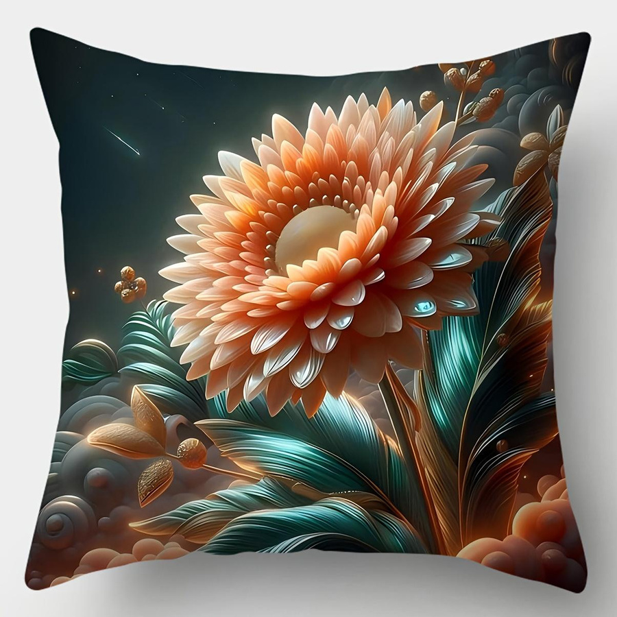Dekorativer Kissenbezug mit 3D Sonnenblumen-Design in Metallic-Optik von Tinika Chen, Farbe Peach Skin, B/B/H: 18 x 18 x 18 cm - Bild 2