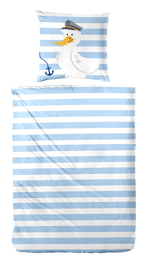 Möve Hahn Renforce Bettwäsche mit Streifen im maritimen Design in Hellblau und Weiß, B/H: 155 x 220 cm und 80 x 80 cm - Bild 1