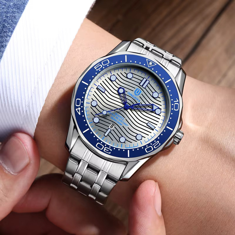 QINGXIYA Armbanduhr Edelstahl, Quarz, Datum, Herren, Silber - Bild 5