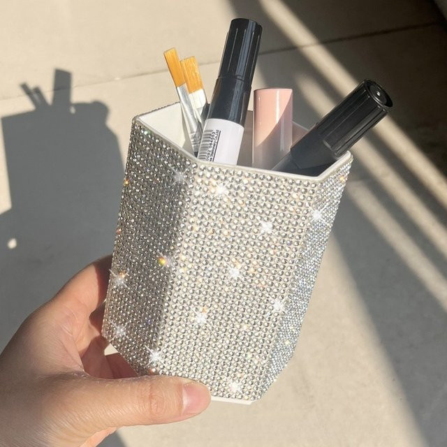 Kristall-Stifthalter als moderner Schreibtisch-Organizer und Make-up-Pinselhalter in Grau - Bild 1