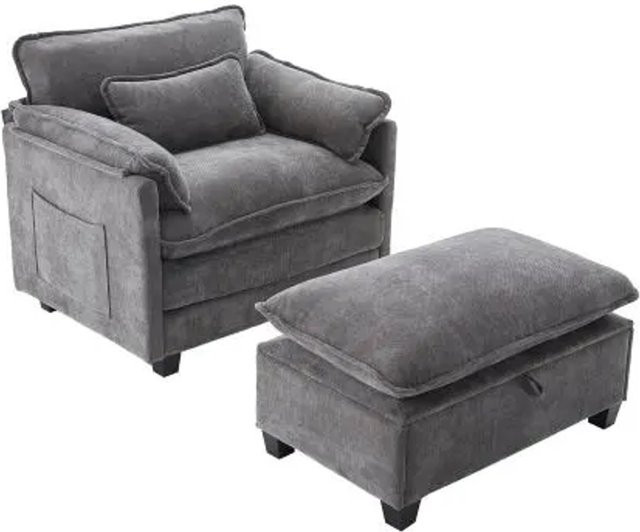 PXloue Loungesessel aus Samt mit Hocker und Stauraum, B/T/H: 103 x 85 x 91 cm - Bild 1