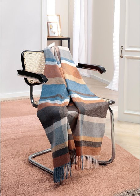 Biederlack Wohndecke Fransenplaid aus Baumwolle in Blau Multicolour mit Karomuster - Bild 1