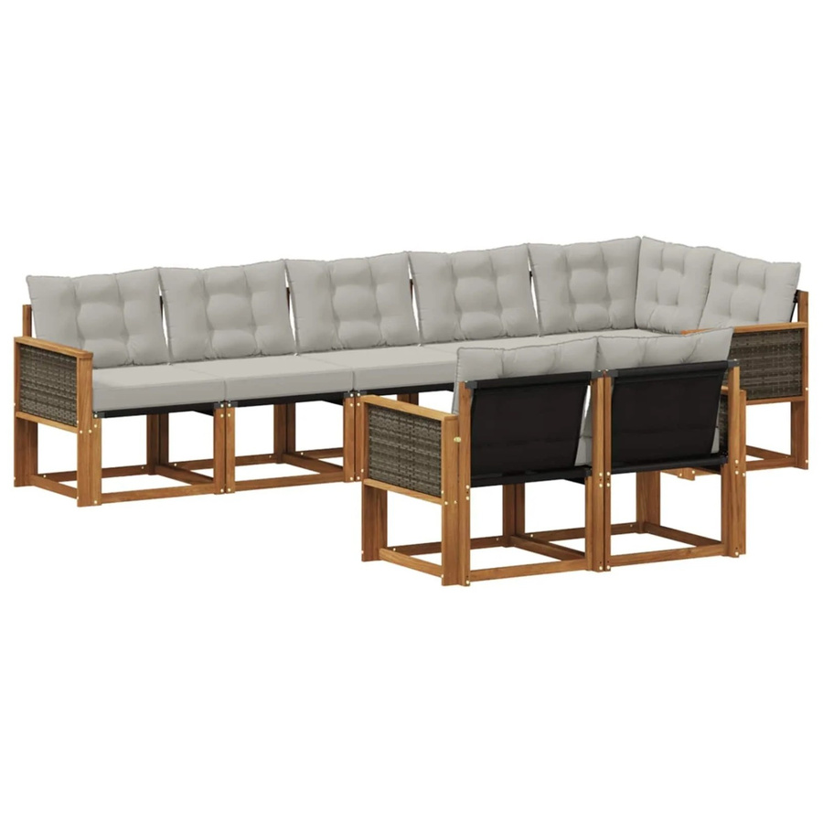 vidaXL Outdoor-Sofagarnitur L-Form aus massivem Akazienholz mit 8 Kissen in Grau und Natur - Bild 2