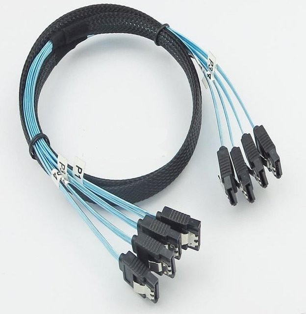 Server-SAS-Kabel SATA 3 mit 6 Gbit/s für 4 SSD- und HDD-Festplatten in Blau - Bild 1