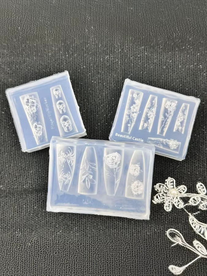 JETTING Nail Art Form Rosenschädel 3D Silikon, Blume, Transparent - Bild 3