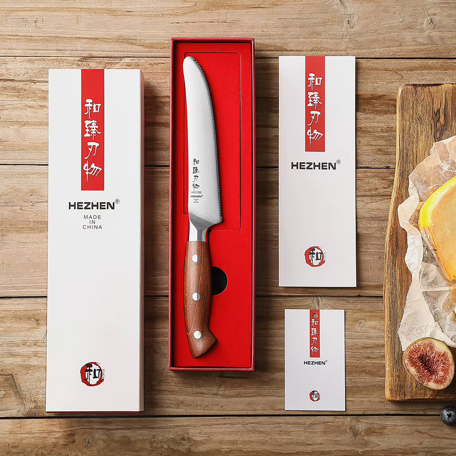 HEZHEN Käsemesser aus Edelstahl mit Redwood-Griff in Silber - Bild 4
