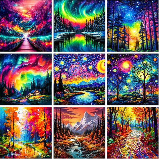 QIZITENG Diamond Painting Set Fantasie Sternenhimmel Landschaft Mosaik in Multicolour, Breite: 30,0 cm, Höhe: 30,0 cm - Bild 1