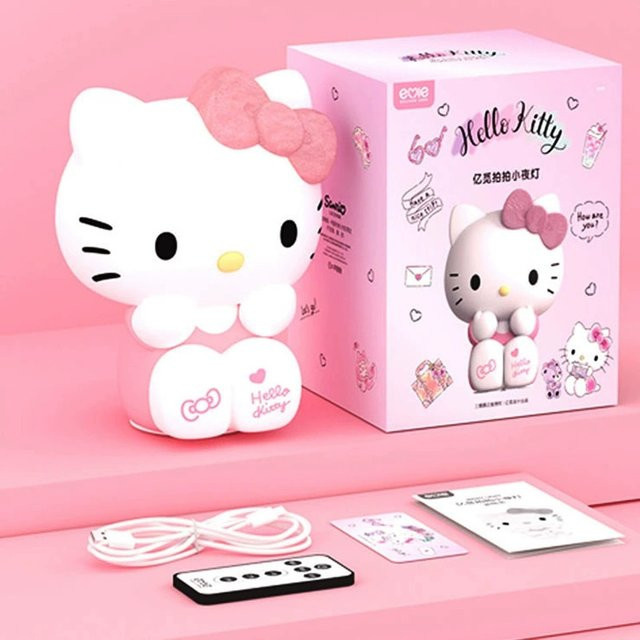 Sanrio Hello Kitty und Kuromi Silikon Nachttischlampe in Weiß als Kawaii Nachtlicht und Schreibtisch-Ornament - Bild 1