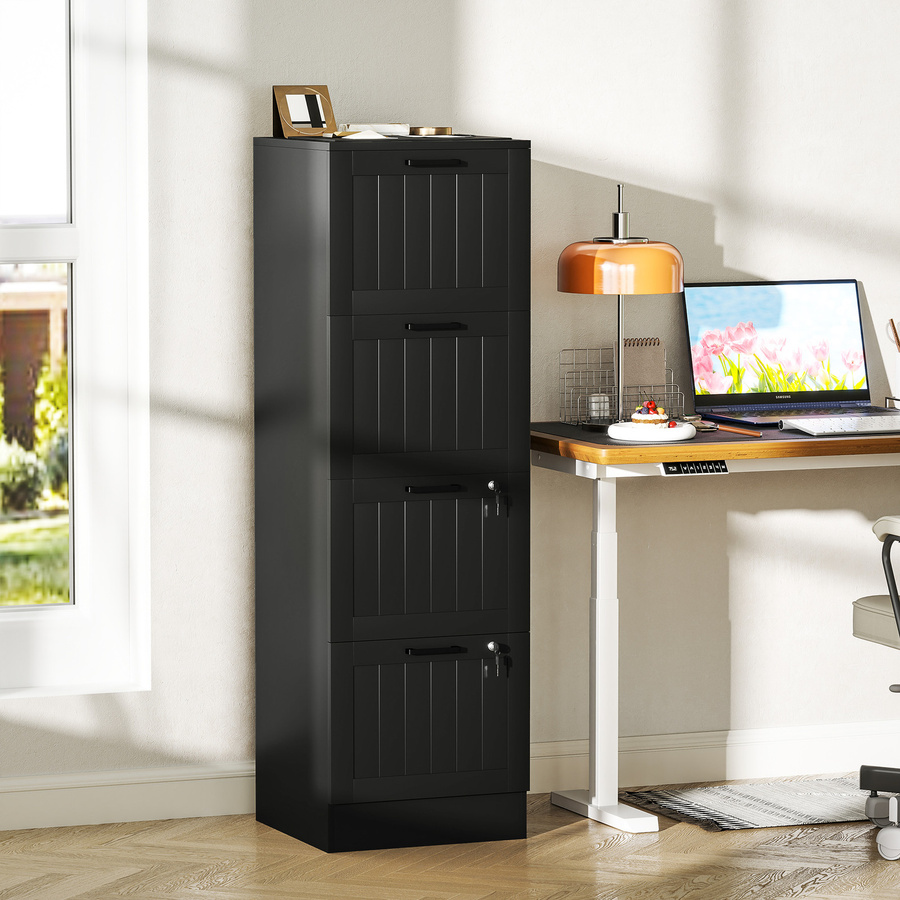 HOMCOM Aktenschrank mit 4 Schubladen in Schwarz, Büromöbel aus MDF mit Schlössern für A4- und Briefordner, B/T/H: 40 x 40 x 131 cm - Bild 2
