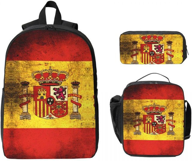 Schulset mit Rucksack, Federmäppchen und Brotdose mit spanischem Flaggen-Print von Fancy Style Studio, Schwarz/Rot - Bild 1