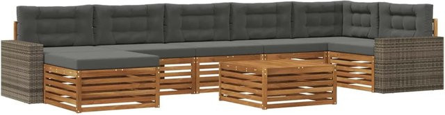 vidaXL Outdoor-Sofagarnitur aus Akazienholz mit 8 Kissen in Natur und Anthrazit - Bild 1