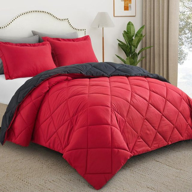 Bin Chi Textiles Wendebettwäsche-Set aus Mikrofaser in Rot, 2/3-teilig für Queen- und King-Size Bettdecken, Bettdecke Breite: 228,6 cm - Bild 1