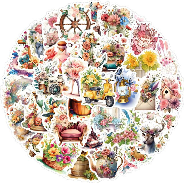 55-teiliges Set Cartoon-Blumen- und Tier-Aufkleber, multicolor - Bild 1
