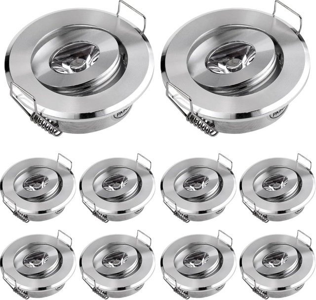 JOYINLED 10er Set LED-Einbauleuchten Mini 3W Warmweiß, runde Spot-Lichter aus Metall für Schrank und Möbelbeleuchtung, Chrom - Bild 1