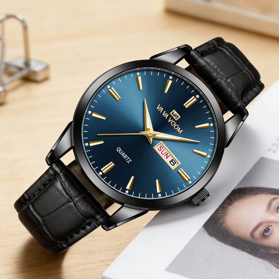VA VA VOOM Armbanduhr, Quarz, Leder, 39 mm, Herren, Schwarz - Bild 1