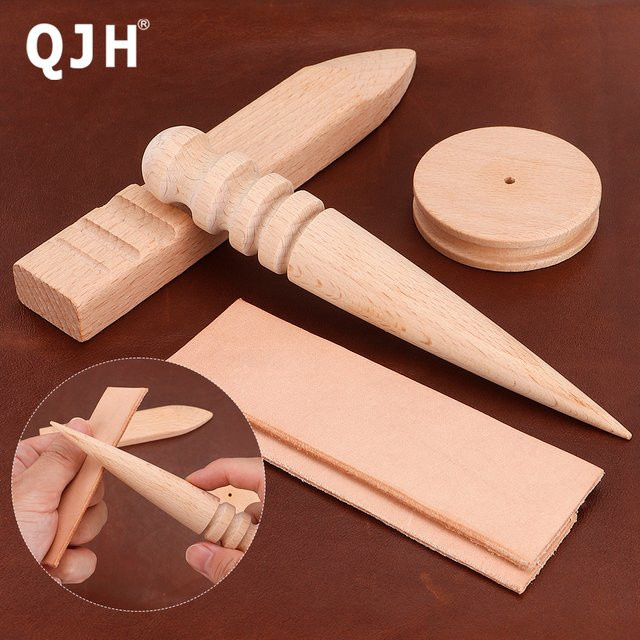 QJH 3-teiliges Holz-Leder-Kantenpolierer-Set aus Holz für Lederarbeiten - Bild 1