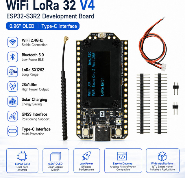 Gaqqee WiFi LoRa 32 V4 ESP32-S3R2 IoT-Entwicklungsboard mit 0,96-Zoll OLED-Bildschirm, Bluetooth und WiFi in Rot und Schwarz - Bild 1