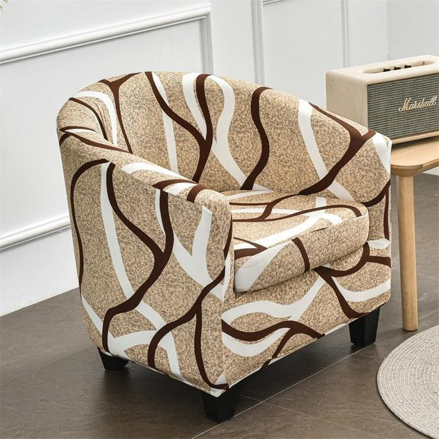 Bestbags Elastischer Clubsesselbezug mit Kissenbezug in Beige mit geometrischem Design - Bild 1
