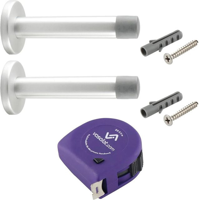 vasalat Set Türstopper Wand mit Dämpfer in Alu Silber matt, Durchmesser: 20 mm, Länge: 120 mm - Bild 1
